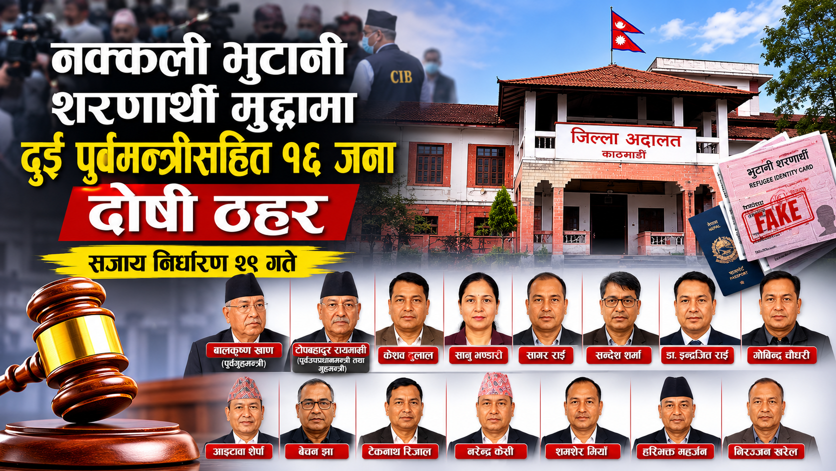 नक्कली भुटानी शरणार्थी प्रकरणमा दुई पूर्वमन्त्रीसहित १६ जना दोषी ठहर, सजाय निर्धारण २९ गते